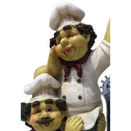 Playful Chubby Italian Chef Duo Corkscrew Bottle Opener and Stand