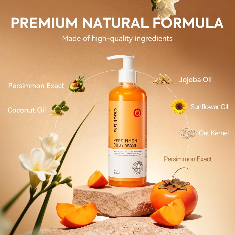 QualiLife Persimmon Body Wash for Old People Smell, Natural Deodorant