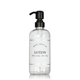 Refillable Clear PET Plastic 16 oz Lotion Bottle with Black Satin Pump Dispenser - Chrome Accent Waterproof Labeled Bottle