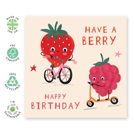 CENTRAL 23 Strawberry Birthday Card - 'Berry Birthday' -Gifts for Nieces, Daughter, Children, Cousin, Girlfriend, Sis, Gals, Kids, Cousin- Bicycle Rides - Comes with Fun Stickers