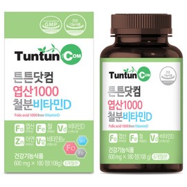 Official Tuntun.com Folic acid 1000 iron vitamin D (6 months supply) Contains folic acid + iron + vitamin D + vitamin B12 + zinc / health functional food / genuine product / 엽산1000철분비타민D (6개월분) 엽산+철분+비타민D+비타민B12+아연 함유 / 건강기능식품 / 정품