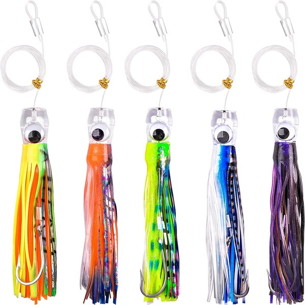 Fishing Trolling Lures- 5PCS Saltwater Trolling Skirted Lures Offshore Big