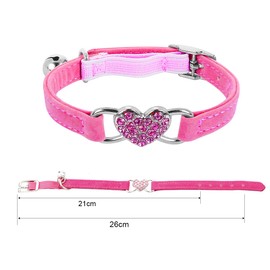 Lotsdonxia Elegant Pink Cat & Small Dog Collar - Featuring a Rhinestone Heart Design, Adjustable Soft Leather with Plush Velvet, Colorful Diamond-Shaped Bell, and Safety Strap（Red）