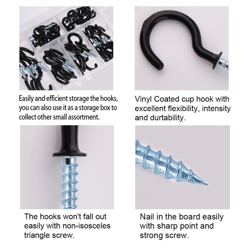 KUUQA Cup Hook Kit Black Vinyl Coated Ceiling Screw Mug