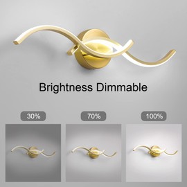 EDISLIVE Modern Wave LED Vanity Light Dimmable Modern Led Vanity Light Fixtures Linear Wall Sconce with Acrylic Strip Shade，24 in LED Vanity Lights for Bathroom Bedroom Makeup Living Room,Gold