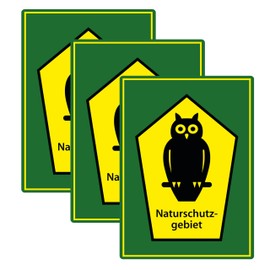 SL group - 3 signs "Nature Reserve" in 20 x 30 cm made of extra sturdy PVC plastic panel - nature protection sign labelling - nature protection sign with owl weatherproof with UV protection