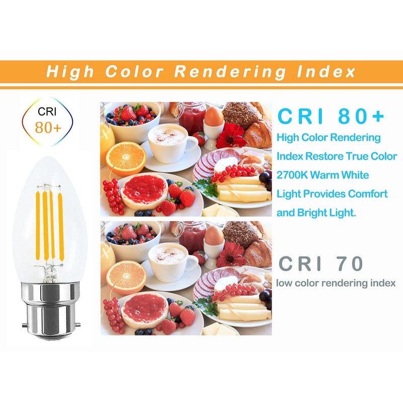 Lamsky 4W B22 Bayonet LED Filament Candle Light Bulb,2700K Warm