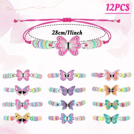 Thinp 12 Pcs Kids Bracelet for Girls Butterfly Bracelets Jewelry Party Favors Friendship Adjustable Multicolor Braided Inspirational Bracelets for Carnival Prizes Goodie Bag Classroom Reward
