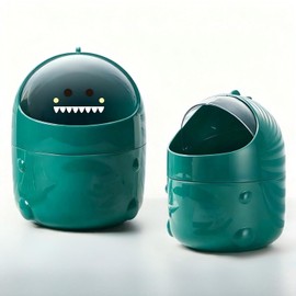 Tissting Mini Trash Can with Lid, 20 x 16cm /16 x 12cm Cute Countertop Bin Plastic Garbage Container for Office Table Desk Home Vanity Kitchen Bedroom(20x16cm Green)