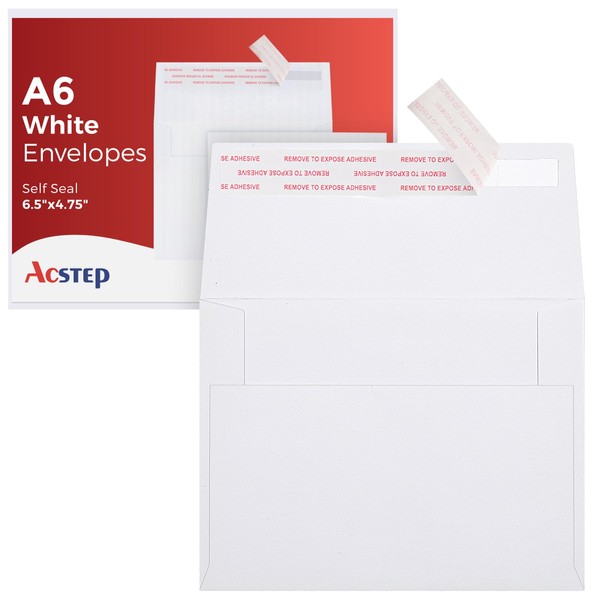 ACSTEP 50Pack White A6 Envelopes 6-1/2X4-3/4 Inch Self seal 4 X 6 Small Paper Envelopes For for Weddings, Invitations, Photos, Postcards, Greeting Cards,Baby Shower, Birthday, Document, Business