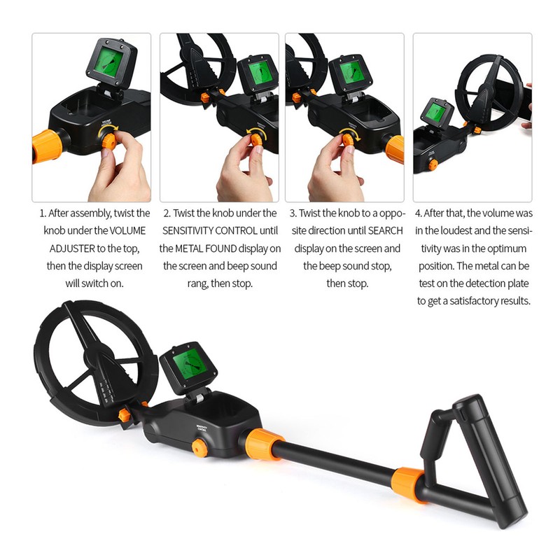 Metal Detector Waterproof Underground Gold Finder Scanner with Rake Shovel