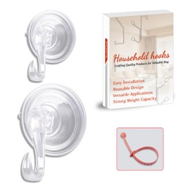 Vacallity 2Pack Transparent Suction Hooks Multi-Purpose Vacuum Suction Cup Hooks Reusable Heavy Duty 3KG Hooks for Bedroom Bathroom Shower Kitchen Hanging Bags Towel Key Caps