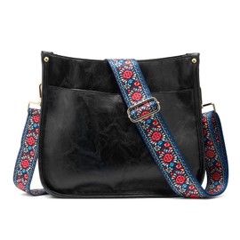 ZOUIQSS Women's Crossbody Bags Leather Shoulder Bag Women Hobo Handbag with Zip Shoulder Bag with Adjustable Strap, Black (5 cm) dandelion