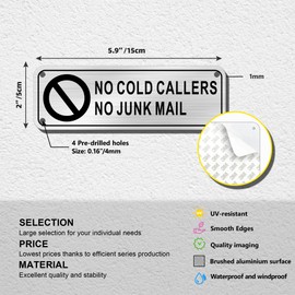 TAKULA No Cold Callers Sign for Front Door-15 * 15cm Stop Sign-2 Pack,No Cold Callers Metal Sign-Brushed Metal,An Effective Solution to Stop Unwanted Sales Pitches