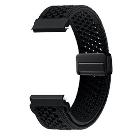PinnWaa 20mm Braided Nylon Watch Straps, Women Men Quick Release Watch Band, with Adjustable Magnetic Buckle, Soft Sport Breathable Replacement Wristband, Band Width 20mm - Black