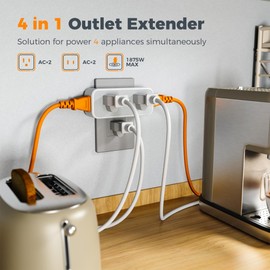 Outlet Extender Surge Protector, TESSAN Multi Outlet Splitter with 4 AC Electrical Outlets, 3 Sided Multiple Outlet, 1875W Max, Double Wall Plug Expander for Home Bathroom Office Dorm Room