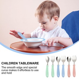 YARNOW 6 Pcs Kids Dinnerware Set Creative Stainless Steel Spoon and Fork Easy Grip Kids Tableware Silverware for Kids Self Training Assorted Colors