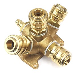 Compressed Air Distributor Wall Socket Brass with 1 x 1/2 Inch Plug Nipple and 4 x 1/2 Inch Coupling Sockets NW 7.2 Air Switch