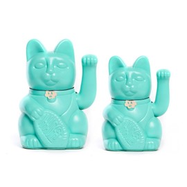 Chinesische Glückskatze. Winkende Katze. Maneki Neko viel Glück. TURQUOISE, L (12x9x18cm)