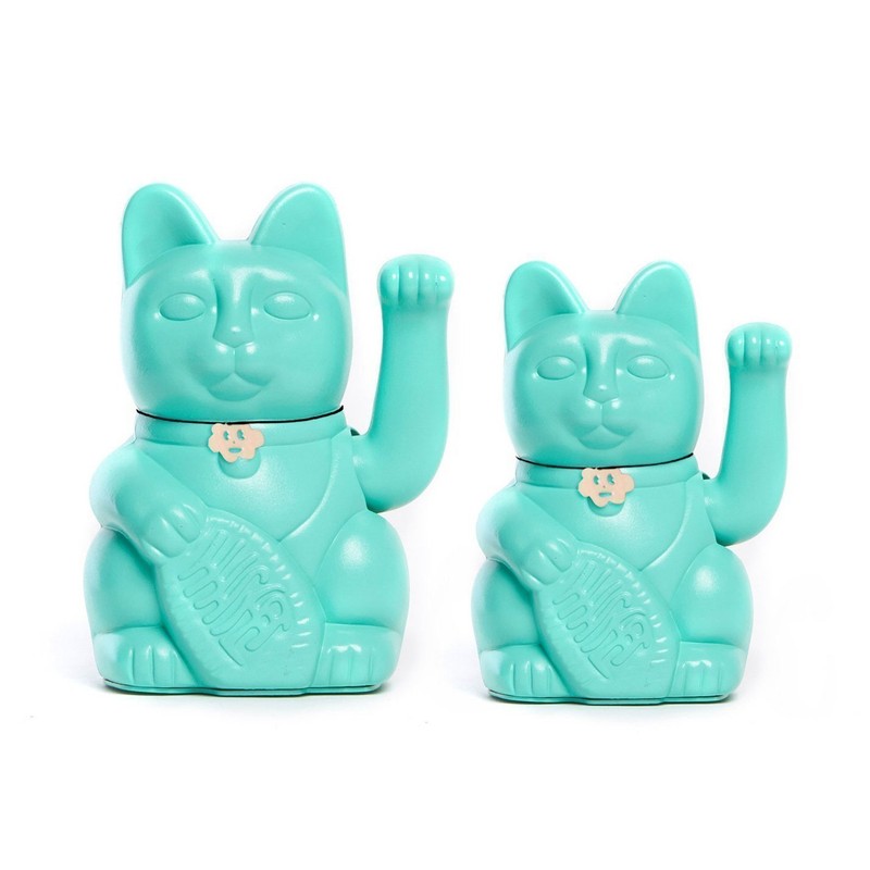 Chinesische Glückskatze. Winkende Katze. Maneki Neko viel Glück. TURQUOISE, L