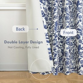 DriftAway Julia Watercolor Blackout Room Darkening Lined Thermal Insulated Energy Saving Window Curtains 2 Layers 2 Panels Each Size 52 Inch by 63 Inch Navy