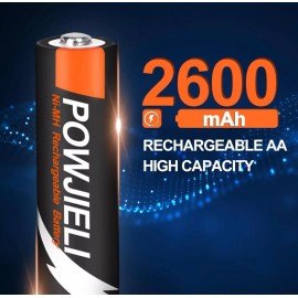 Powjieli NiMH AA Rechargeable Batteries,1.2V 2600mAh High Capacity Double A Batteries 8pk