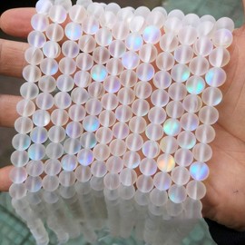 100Pcs 8mm Matte Crystal Glass Beads Mermaid Aurora Beads Moonstone Beads Bead Assortments for Jewelry Making