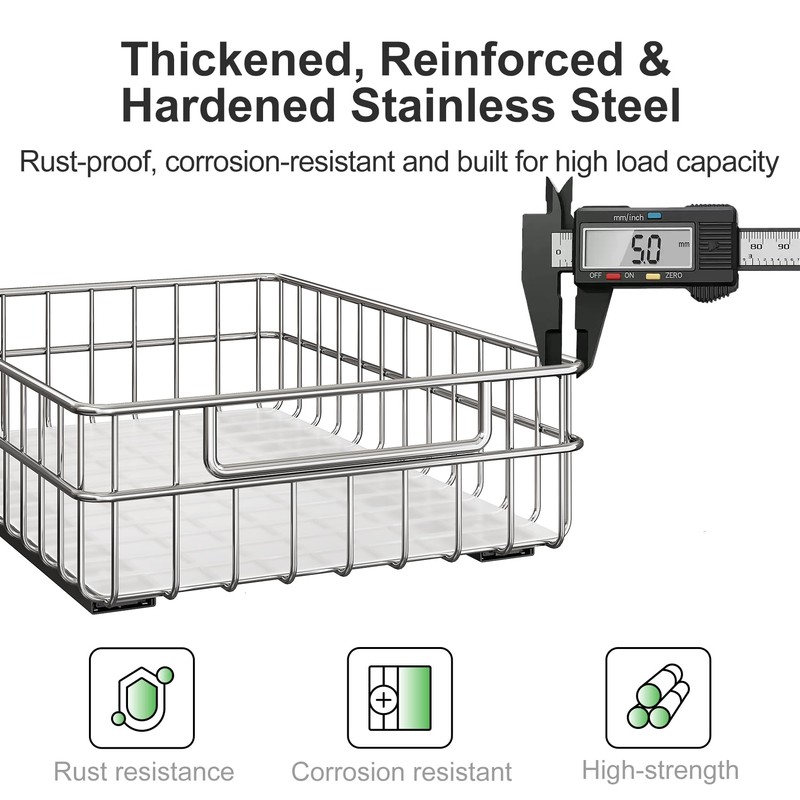 Pull out Cabinet Organizer, Stainless Steel 2-Pack Slide out Drawer