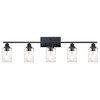 MELUCEE 5-Light Bathroom Lighting Fixtures Over Mirror, Contemporary Black Vanity Light Industrial Wall Lamp with Clear Hammered Glass Shade (Patent No.: US D963914 S)