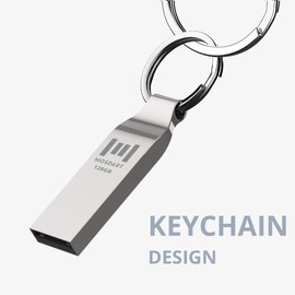 MOSDART Waterproof 128GB USB2.0 Flash Drive, exFAT Metal Memory Stick with Keychain, for System Back, Data Storage, Silver(Pack of 2)