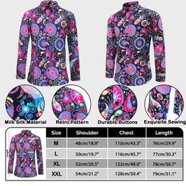 UxClishe 9 Pcs 1980s Men Disco Costume Set for Adult, Men Fancy Dress Costume Outfit with Shirt Wig for Disco Party Supplies-M