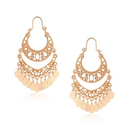 Gold tassel earrings, Bohemian Chandelier Dangle Earrings, Gold Filigree with Disc Charms, Indian Gypsy Style