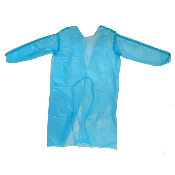 Level 2 PP + PE Disposable Isolation Gowns Blue Pack of 10 with Elastic Cuff, Taped Seams, Latex-Free, Non-Woven, Fluid Resistant, ONE Size FITS All (10 PCS=1 Bag)