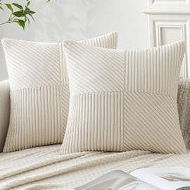MIULEE Christmas Cushion Cover, 45 x 45 cm, Cream Corduroy, Set of 2 Cushion Covers, Decorative Cushion Cover, Sofa Cushion, Decorative Cushion, Striped Pattern, Irregular Design for Living Room