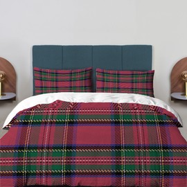 BaoNews Royal Stewart Tartan Duvet Cover Set Full Size,3 Pieces Classic Red Scottish Plaid Green Bedding Set Hotel Quality PolyesterComforter Cover Set with 2 Pillowcases(No Filler)