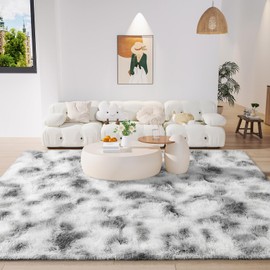 LOCHAS Ultra Soft Indoor Modern Area Rugs 3x5, Fluffy Living Room Carpets for Children Bedroom Home Decor Nursery Rug, Tie-Dyed Grey & White