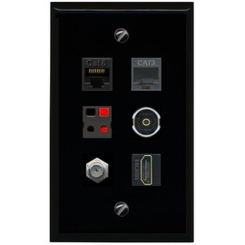 RiteAV CAT6 Coax HDMI Phone Speaker TOSLINK Flat/Solid Wall Plate [Black]