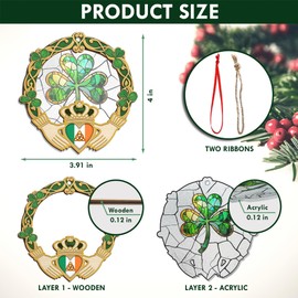 FLAGWIX Irish Gifts for Women, Men - Christmas Ornaments 2024, Shamrock Decorations, Good Luck, Spiritual Gifts for Women, Claddagh, Celtic Home Decor - Christmas Decorations Suncatcher Ornaments