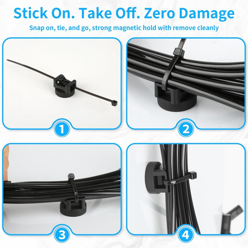 XHTTFDC Magnetic Cable Ties set,20 Magnetic Zip Tie Mounts with