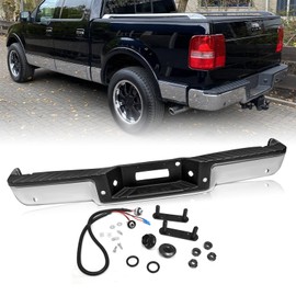 JSBOYAT Chrome Rear Bumper Assembly Compatible with 2006 2007 2008 Ford F150 / 06-08 Lincoln Mark LT w/Sensor Holes and Tow Hitch