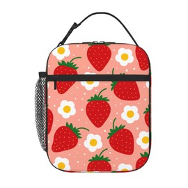 Strawberry Insulated Lunch Bag Kids,Kids Lunch Box for Girls Boys,Bento Lunch Box Cooler Bag with Front Pocket for Women Men,Cute Lunch Tote Bag Lunchbox for Work/Office/School/Picnic