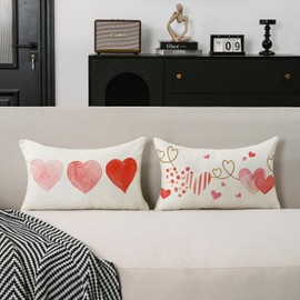TAJWE Valentine Pillow Covers 12x20 Inch Set of 2 Red Pink Love Heart Pillow Cases Valentine’s Day Wedding February Holiday Farmhouse Decorative Cushion Covers for Sofa Couch Home Decor