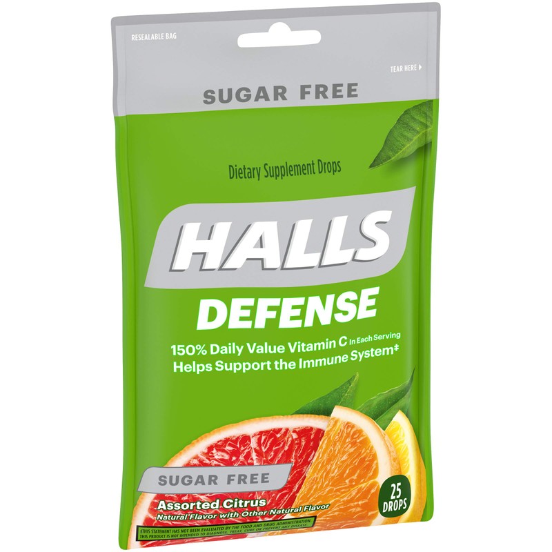 HALLS Defense Assorted Citrus Sugar Free Vitamin C Drops, 25