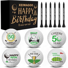 Xeiwagoo 50th Birthday Gifts for Men, 6 Pack Happy Birthday Golf Balls with 6 Tees, Funny Golf Balls Gift Set for Golfers, Men, Dad, Mom, Lovers, Grandpa, Grandma, Husband-50th