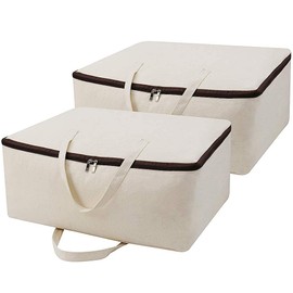 iwill CREATE PRO Breathable 100% Cotton Canvas Soft Storage Bag with Handles, Good for Beddings, Comforters, Quilt, Blanket, Pillows, Garments, Sweaters Organization, Beige, 2pcs