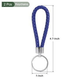 YOKIVE 2 Pcs Braided Leather Keychains, Home PU Keys Ring Woven Decorating Lanyard Straps for Bags Wallets (Blue)