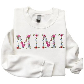 Regamor Embroidery Mimi Sweatshirts For Women Gift Sweatshirt From Grandkids Mimi Flower Grandma Gift Mothers Christmas 13 White