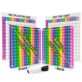 2-Sided Multiplication & Addition Pop it Times Table 12×12 &12+12, Practicing Chart and Erasable pens included, Large Fidget Board Stress Relief Toy for Children, Autism, ADHD/ADD, Macaron Colors.