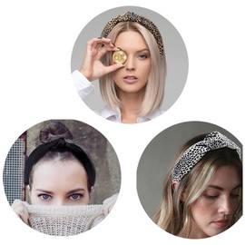 Bellisia Knotted Headbands for Women Fabric Hair Bands Lepard Print Headband Black Top Knot Headbands for Women's Hair Wide Hairbands Turban Hair Accessories 3Pcs