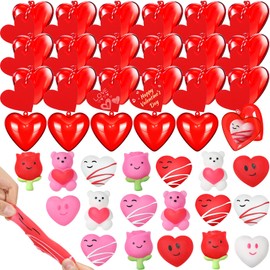 24 Pack Kids Valentines Party Favors Set Hearts Filled Candy Box, Valentines Day Gifts for kids Valentine Animal Toys Exchange Cards for Birthday Game Prizes Class Kids Stress Relief Toys
